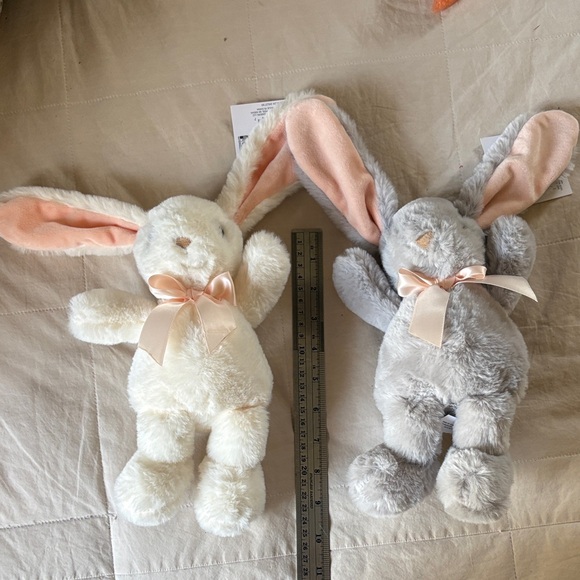 Set of 2 Plush Easter Bunnies NEW SOFT Ivory & Gray 10" Stuffed Animal Rabbit - Picture 2 of 10